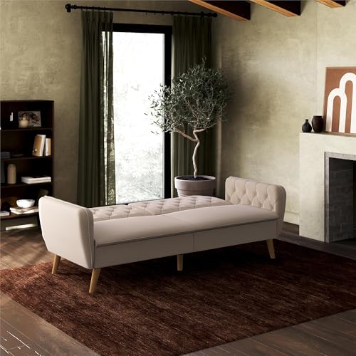 Novogratz Tallulah Memory Foam Futon, Convertible Couch, Camel Faux Leather