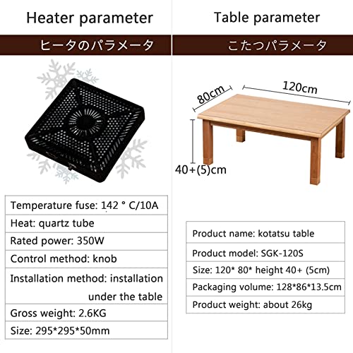 Japanese Desk,Kotatsu Table with Heater and Blanket,Coffee Tables Set for Living Room,Tatami Futon Tea Stove Table