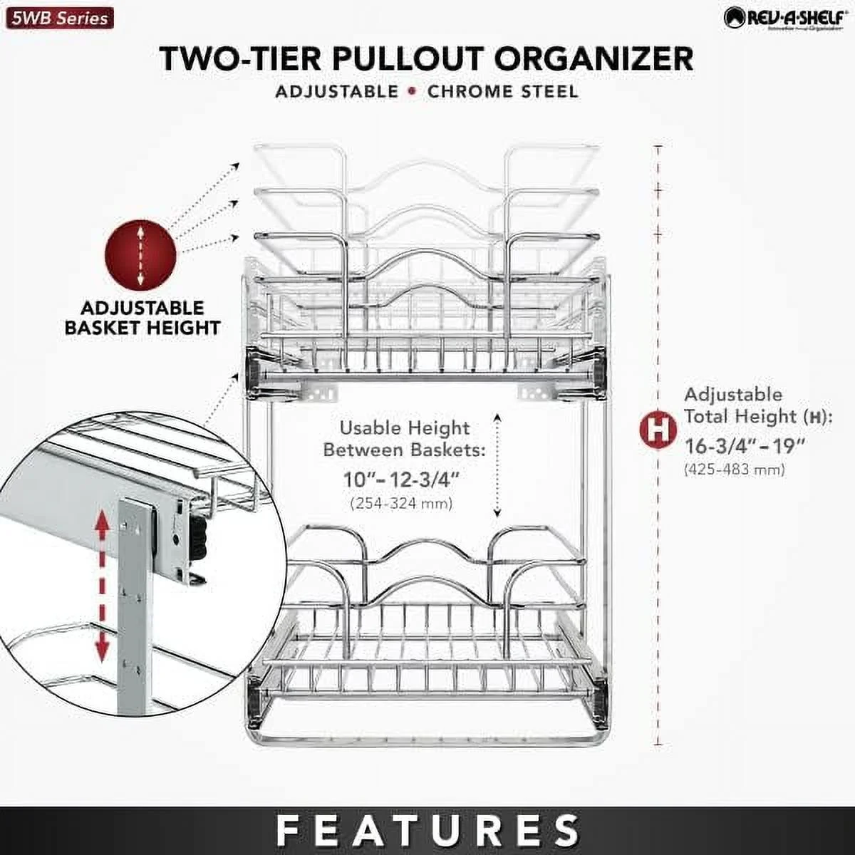ZFGSUIJN 2-Tier Kitchen Cabinet Pull Out  and Drawer Organizer Slide Out Pantry  Basket in Multiple Sizes  12 x 18 In  5WB2-1218CR-1
