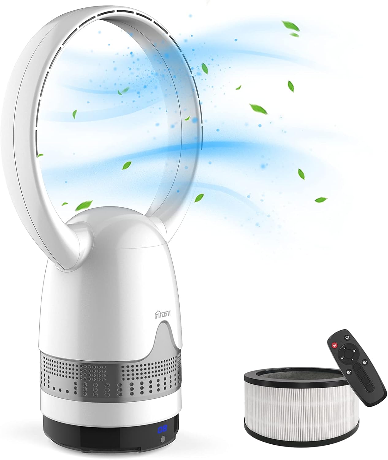 Mitcent Bladeless Fan and Air Purifier in One - Capture 99.95% of 0.3 micron Particles, H12 HEPA Filter, Remote Control, Air Purifier Fan for Bedroom