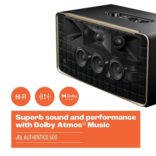 JBL Authentics 200 - Retro Style Smart Home Speaker with Built in Wi-Fi, Bluetooth and Voice Assistants, Alexa and Google Assistant