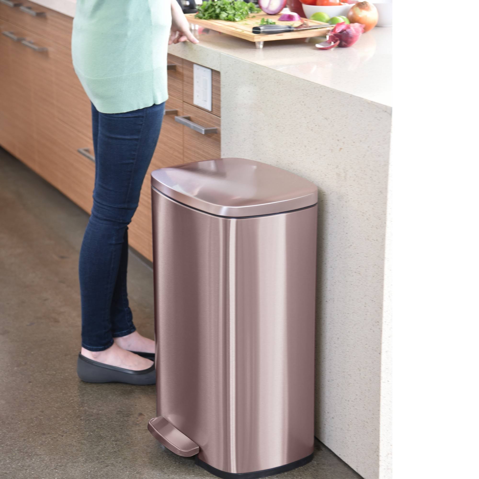 iTouchless SoftStep 13.2 Gallon Stainless Steel Step Garbage Kitchen Trash Can with Odor Control, Rose Gold