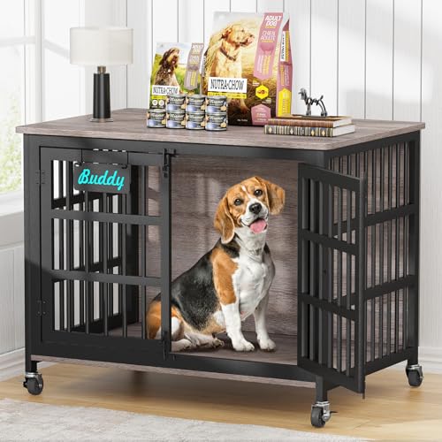 EasyCom 48"/42"/33" Dog Crate Furniture with Name Tag, Heavy Duty Dog Kennel Indoor for Large Dogs
