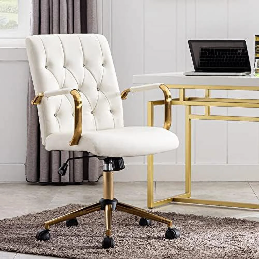Duhome PU Leather Home Office Desk Chairs, Modern Task Chair With Wheels For Office, Swivel Adjustable Computer Chair With Armrest And Base White