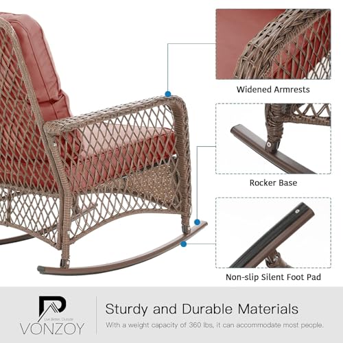 Patio Furniture Set 3 Pieces, Wicker Rocking Bistro Set with Thick Cushions, Outdoor Rocker Chairs and Coffee Table for Porch