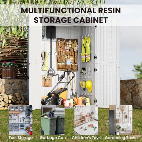 Outdoor Resin Storage Sheds, 64 Cu.Ft Outdoor Waterproof Storage Cabinet for Garage, Tools, Sofa Cushion, Outdoor Storage