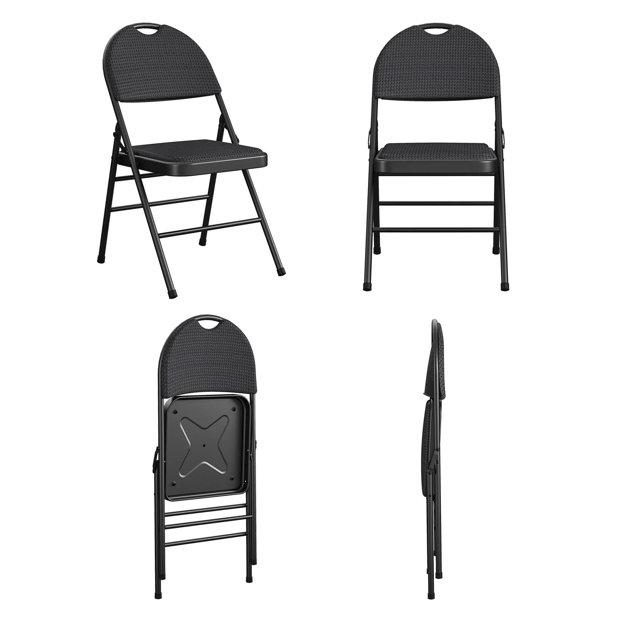 COSCO Commercial XL Comfort Fabric Padded Metal Folding Chair, Triple Braced, Black, 4-Pack