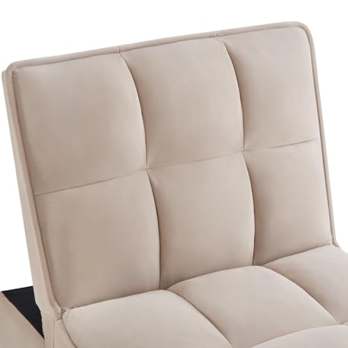 4 in 1 Pull Out Convertible Chair Bed with Adjustable Backrest and Storage Pockets, Modern Velvet Folding Single Sofa for Living Room, Small Space