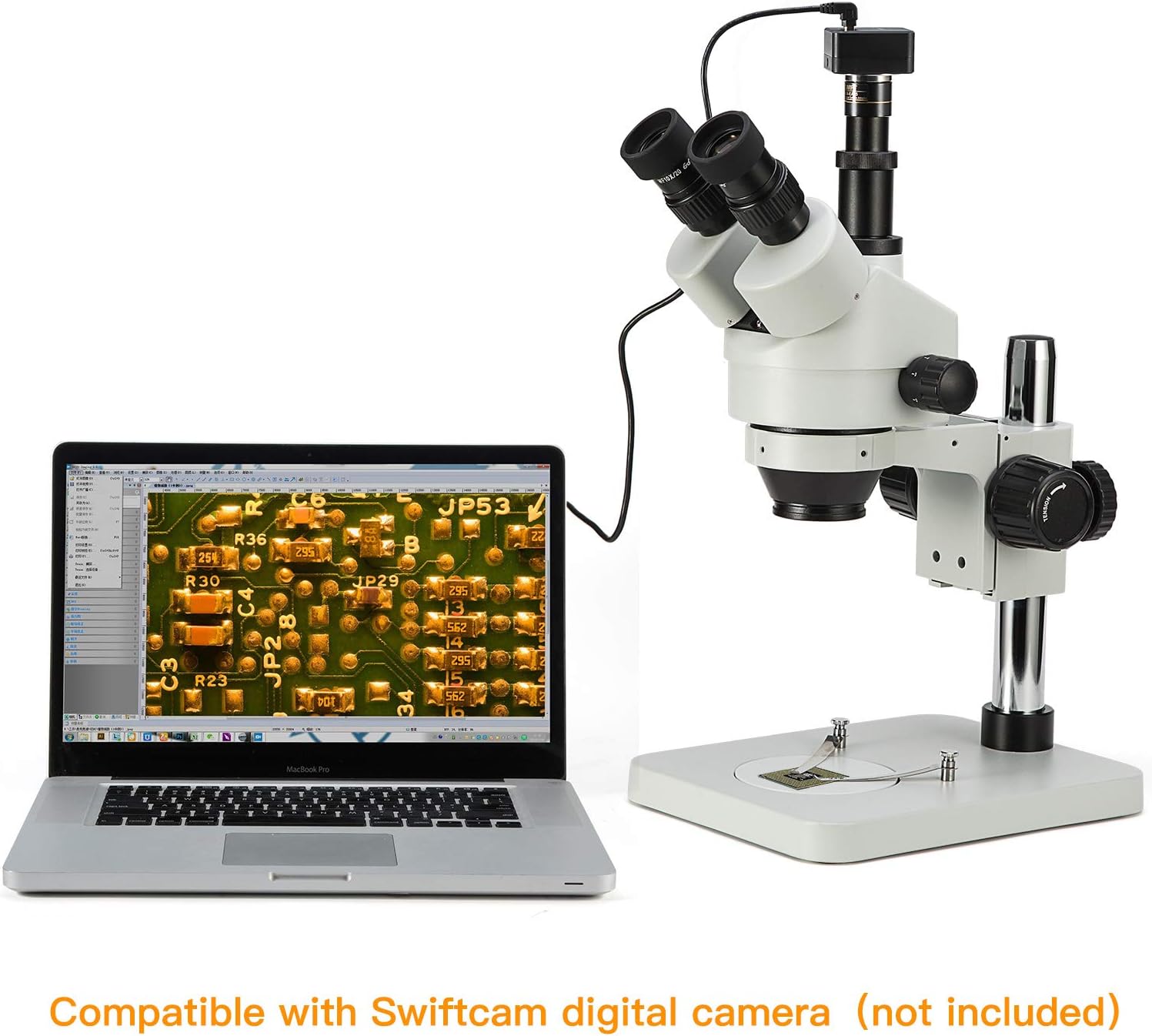SWIFT Digital Professional Trinocular Stereo Zoom Microscope,WF10X Eyepieces,3.5X-90X Magnification,0.7X-4.5X Zoom Objective,56-Bulb LED Ring Light
