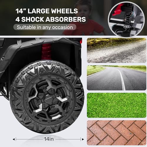 ANPABO 24V 4X4 Ride on Car Truck w/Remote Control, 4WD/2WD Switchable Kids UTV, 19" Spacious Seat, 4 Shock Absorbers, Soft Start, Music Player