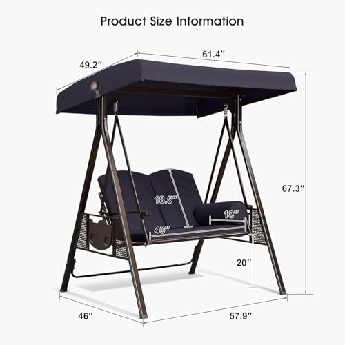 PURPLE LEAF 3-Seat Deluxe Outdoor Patio Porch Swing with Weather Resistant Steel Frame, Adjustable Tilt Canopy, Cushions and Pillow Included, Beige