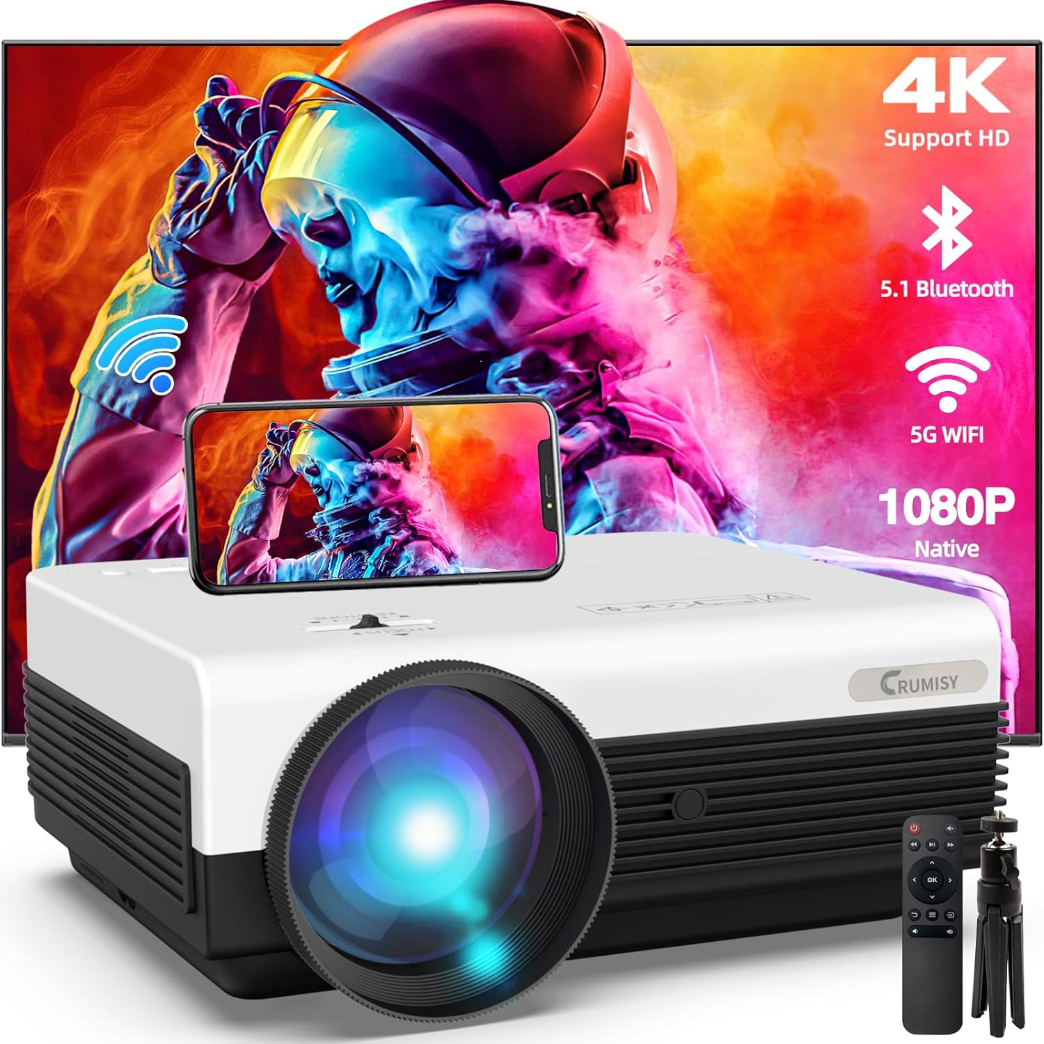 Projector,Portable Projector,Projector with Wifi and Bluetooth,Outdoor Movie Projector 1080P,Wifi Projector Compatible with HDMI, USB, AV