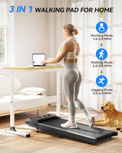 Walking Pad with Incline, Walking Pad Treadmill 300lb Capacity, Under Desk Treadmill Works with KINOMAP WELLFIT
