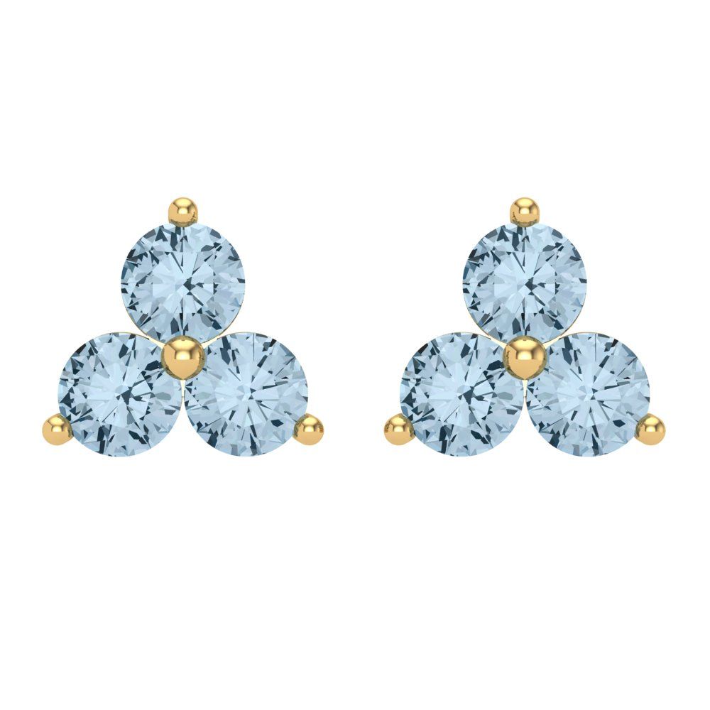 Yellow Gold Solitaire Stud Earrings - 3.0 Ct Brilliant Round Cut Studs Simulated Blue Diamond 14K, Earrings Screw Back