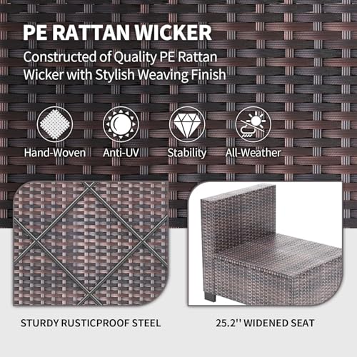 6 Piece Outdoor Patio Furniture Set with Coffee Table, Rattan Deck Conversation Sofa Set