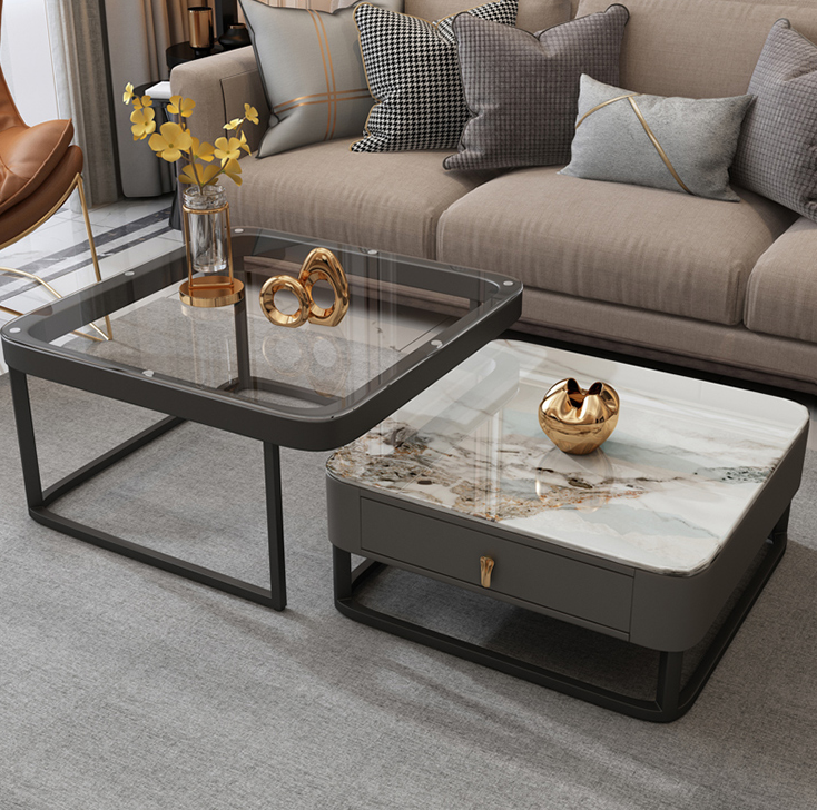 Italian style light luxury glass bright rock board coffee table living room household combination coffee table