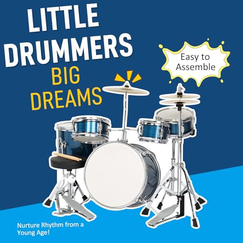 Ktaxon 5-Piece Complete Junior Drums Set, 14 Inch Beginners Drum Kit with Throne Stool, Pedal & Drumsticks, Kids Drums Musical Instruments W/Cymbal