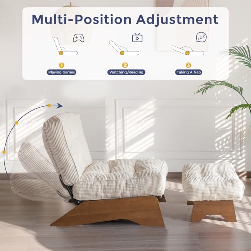 MAXYOYO Accent Chair with Ottoman Adjustable Backrest, Tufted Living Room Chair Upholstered Lounge Chair with Footrest Set