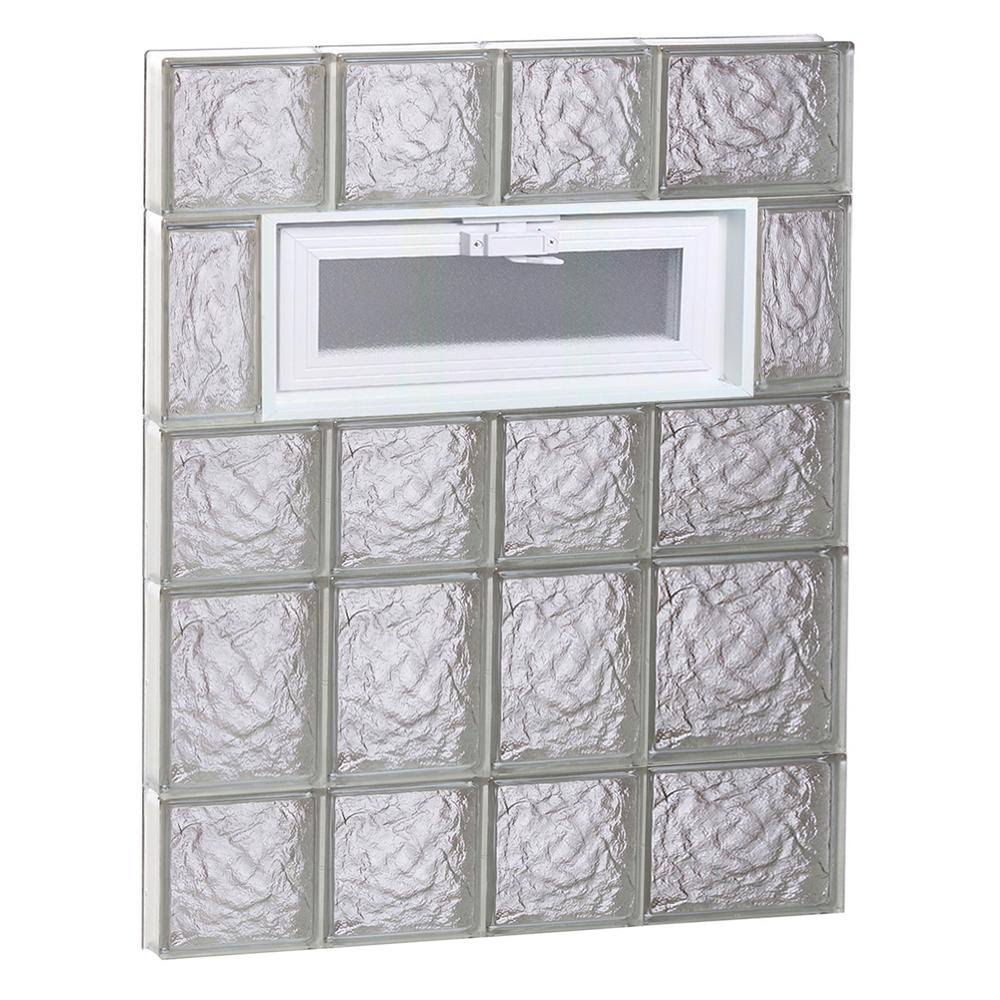 Clearly Secure 25 in. x 32.75 in. x 3.125 in. Frameless Vented Ice Pattern Glass Block Window 2634VIC