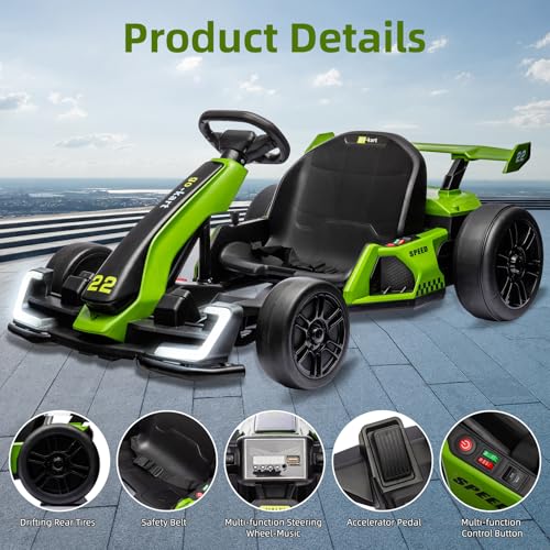 24V Electric Go Kart for Kids，Powerful Drift Kart with 2 * 150W Motors, Adjustable Seat