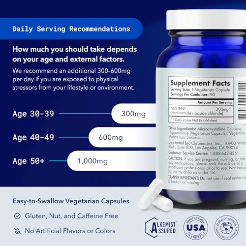 TRU NIAGEN Patented NAD+ Supplement for Anti Aging and Cell Regeneration, 300 mg Niagen, 90 Servings | Supports Cellular Energy, Brain