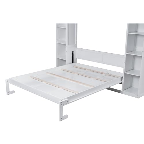 Harper & Bright Designs Queen Size Murphy Bed Wall Bed with Storage Shelves and LED Lights, Space-Saving for Multipurpose Guest Room or Home Office