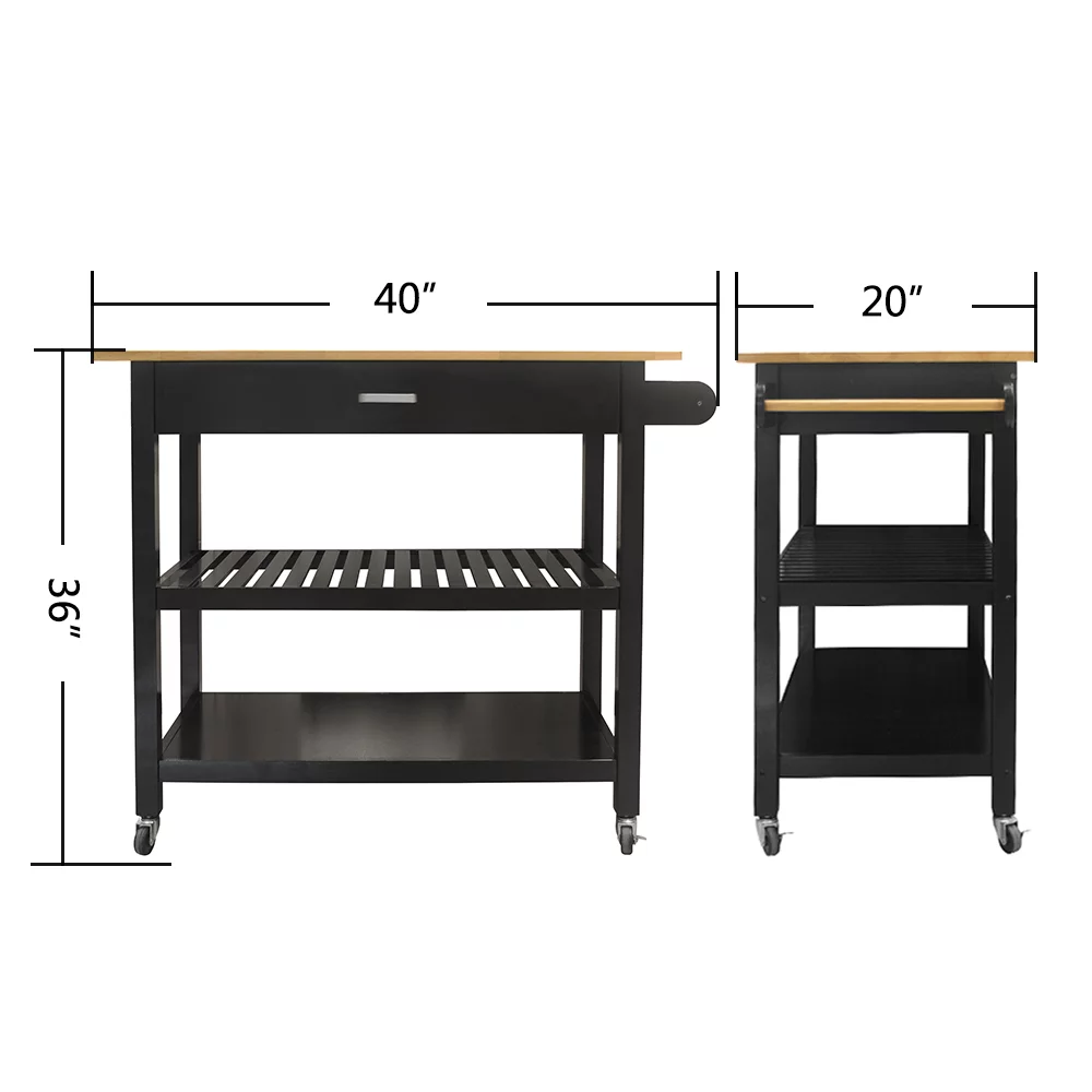 COOKCOK Kitchen Island Cart with Wheels,3-Tier Utility Kitchen Cart W/Drawer,Black