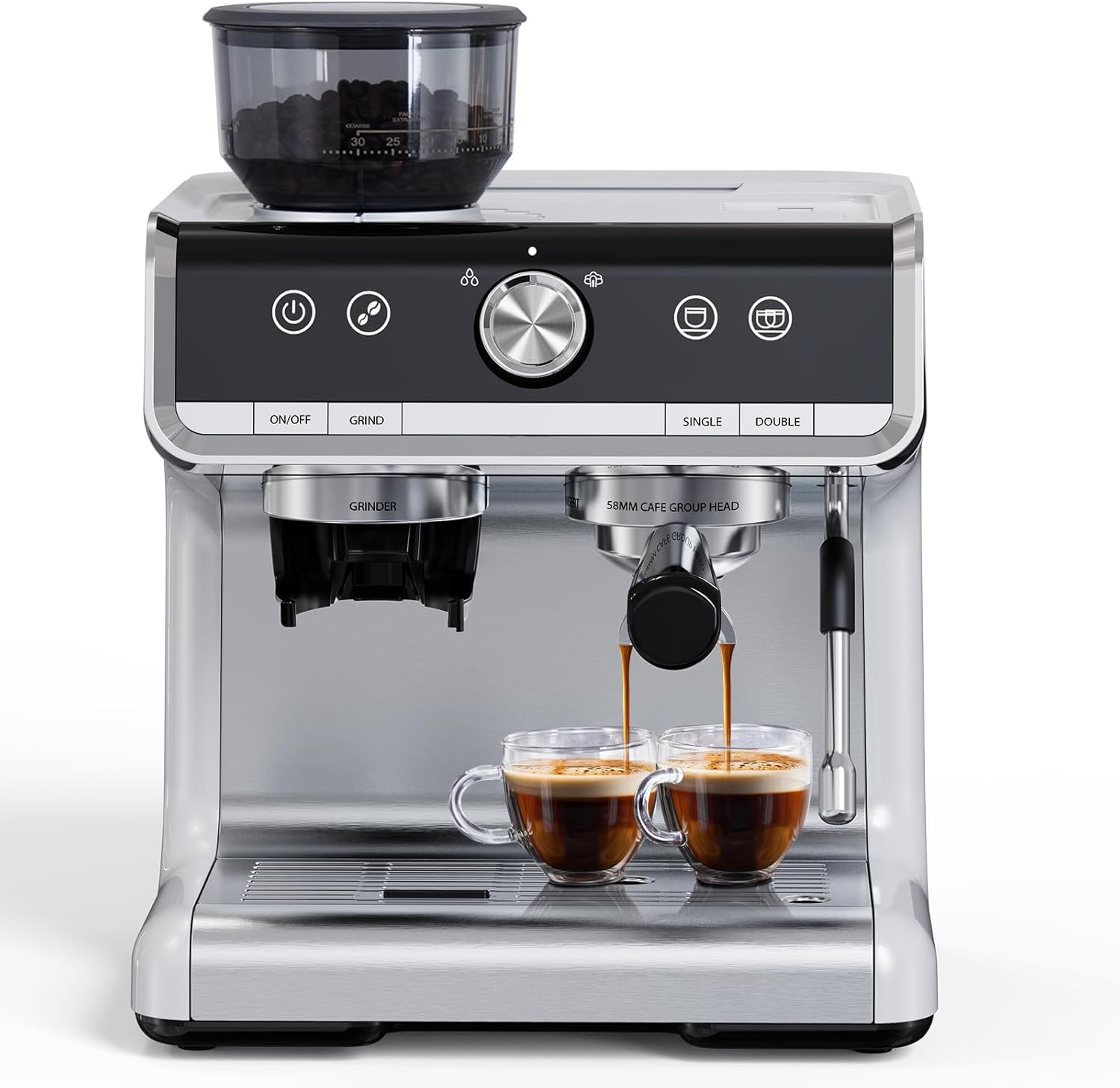 Coffee Machine 20 Bar Pressure, Stainless Steel Espresso Maker Cappuccino, And Macchiato With Milk Frother 2.8l Water Tank