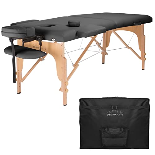 Saloniture Professional Portable Folding Massage Table with Carrying Case - Black