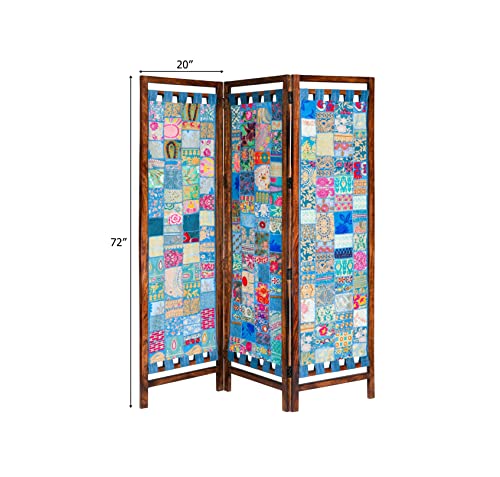 Room Divider Wood Screen - Ghanti Bells Antique Brown - 4 Panel Folding 72 x 80