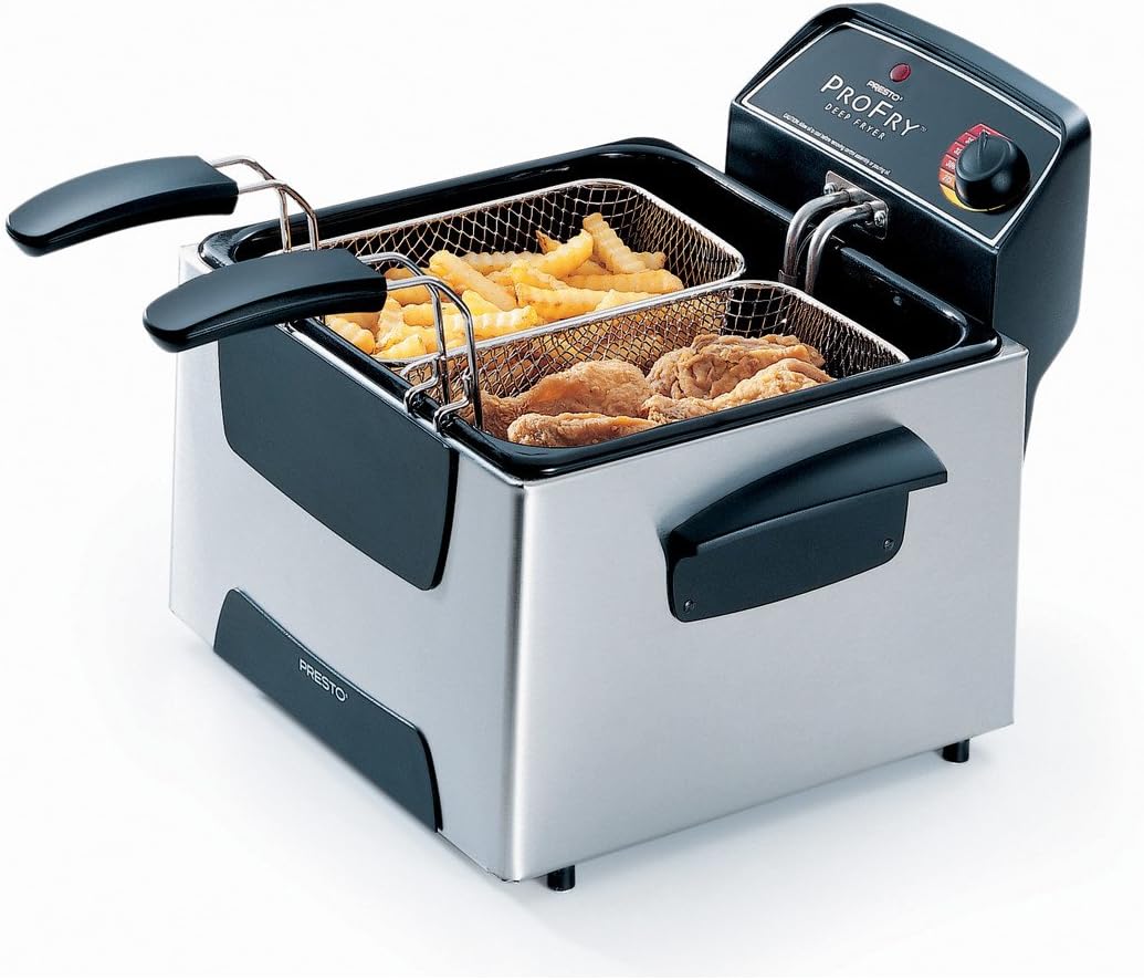 Presto 1800W 12-Cup Dual ProFry Immersion Element Deep Fryer, Stainless Steel