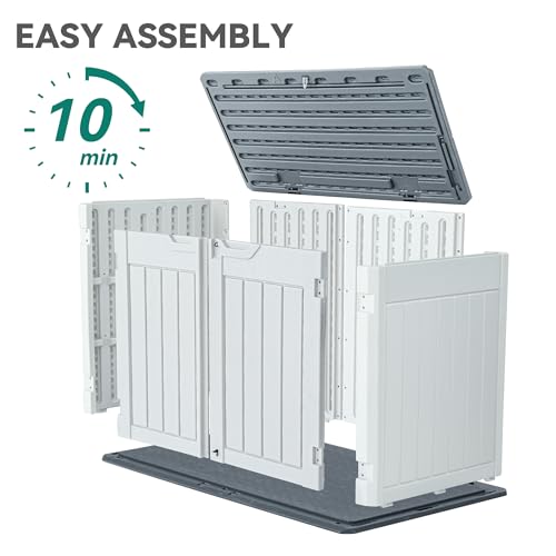 YITAHOME Outdoor Horizontal Storage Sheds w/o Shelf, Weather Resistant Resin Tool Shed, Multi-Opening Door for Storage of Bike, Trash Cans
