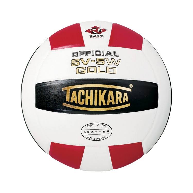 Tachikara SV5W Gold Competition Premium Leather Volleyball (Scarlet/White/Black)