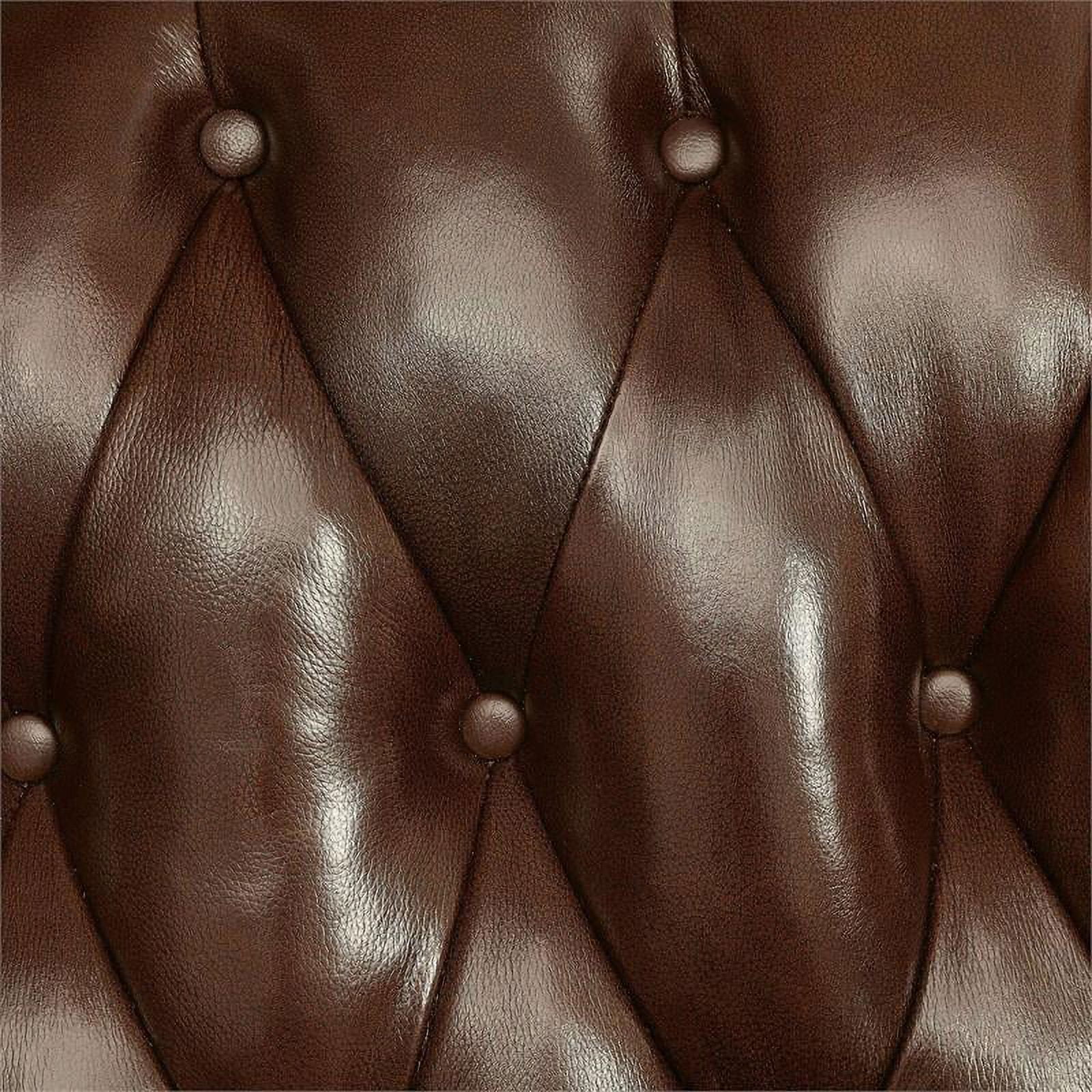Pemberly Row Modern Top Grain Leather Tufted Sofa in Dark Oak