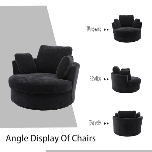 Chifee & Vingol 42.2" Oversized Swivel Accent Chair Round Barrel Chair,Chenille,Beige