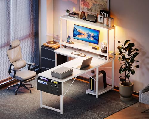 AODK L Shaped Desk Gaming Desk with LED Light & Power Outlet