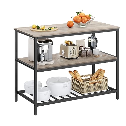 VASAGLE Kitchen Island with 3 Shelves, 47.2 Inches Width Kitchen Shelf with Large Worktop, Stable Steel Structure, Industrial, Easy to Assemble