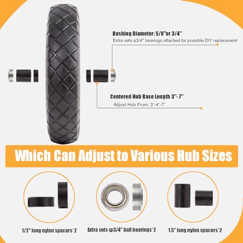 Wheelbarrow Tires 4.80/4.00-8 Flat Free-16"Universal Solid Wheels with 5/8" & 3/4" Bearings for Wheelbarrows/Hand Truck/Garden Trailers/Cart