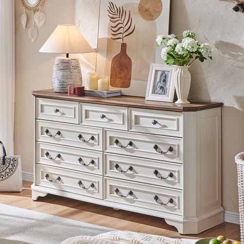 T4TREAM Farmhouse 5 Drawers Dresser for Bedroom, 48" Tall Wood Rustic Chest of Drawers with Natural Texture, Vintage Design