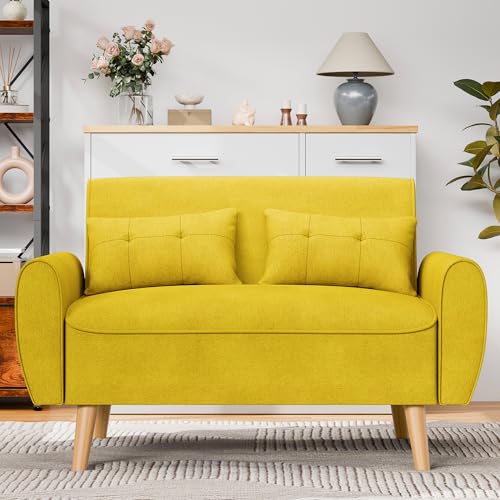 Shintenchi 47" Modern Linen Loveseat Sofa with 2 Pillows - Dark Grey | Compact, Stylish & Comfortable for Apartments, Studios & Small Spaces