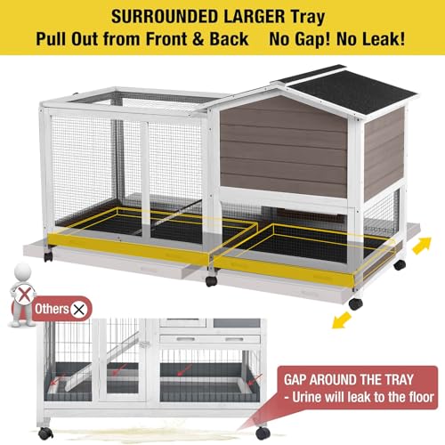 Aivituvin Rabbit Hutch 93.7" Large Rabbit Cage Indoor Outdoor Guinea Pig Cage Chicken Coop on Wheels Bunny Cage with 4 Deep No Leakage Pull Out Tray