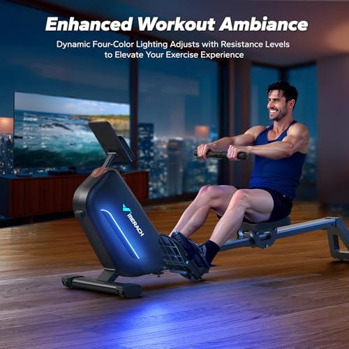MERACH Rowing Machines for Home, Powerful Electromagnetic Row Machine with 51.2" Extended Rail, 16-Level Handle Resistance Adjustment Rower
