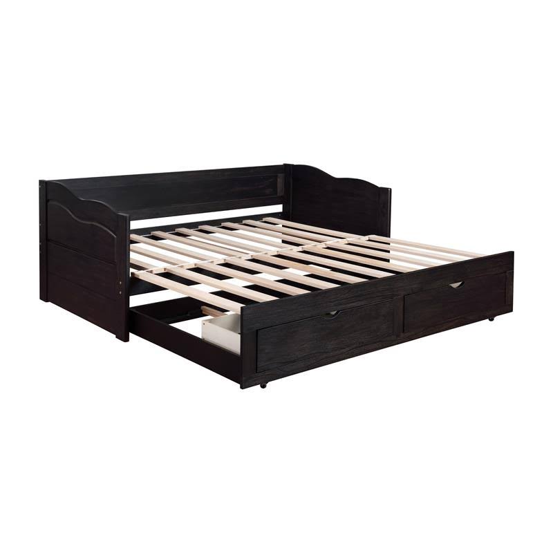 Furniture of America Trosser Transitional Wood Twin Daybed with Trundle in Black - IDF-1743BK