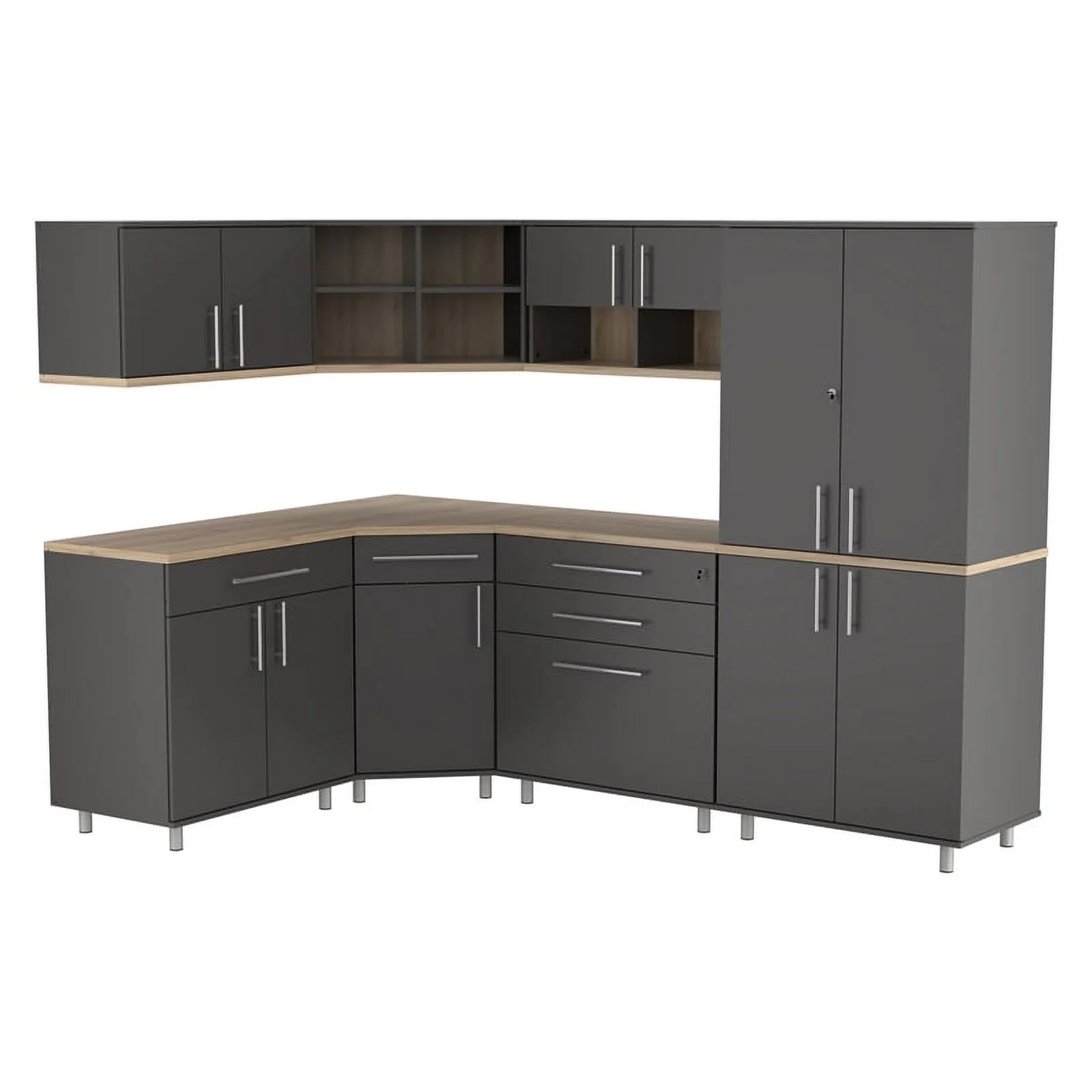 Pemberly Row 7-Piece Engineered Wood Garage Cabinet Set in Gray/Maple