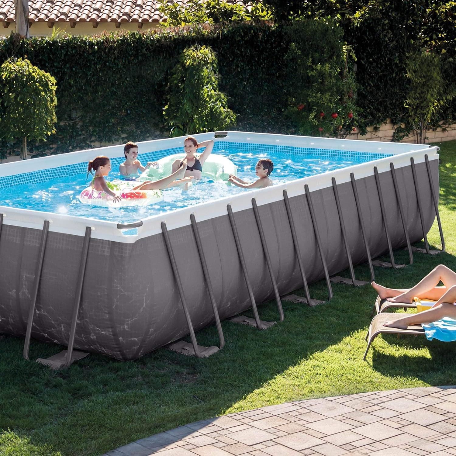 Intex 24ft X 12ft X 52in Ultra Frame Rectangular Pool Set with Sand Filter Pump, Ladder, Ground Cloth & Pool Cover