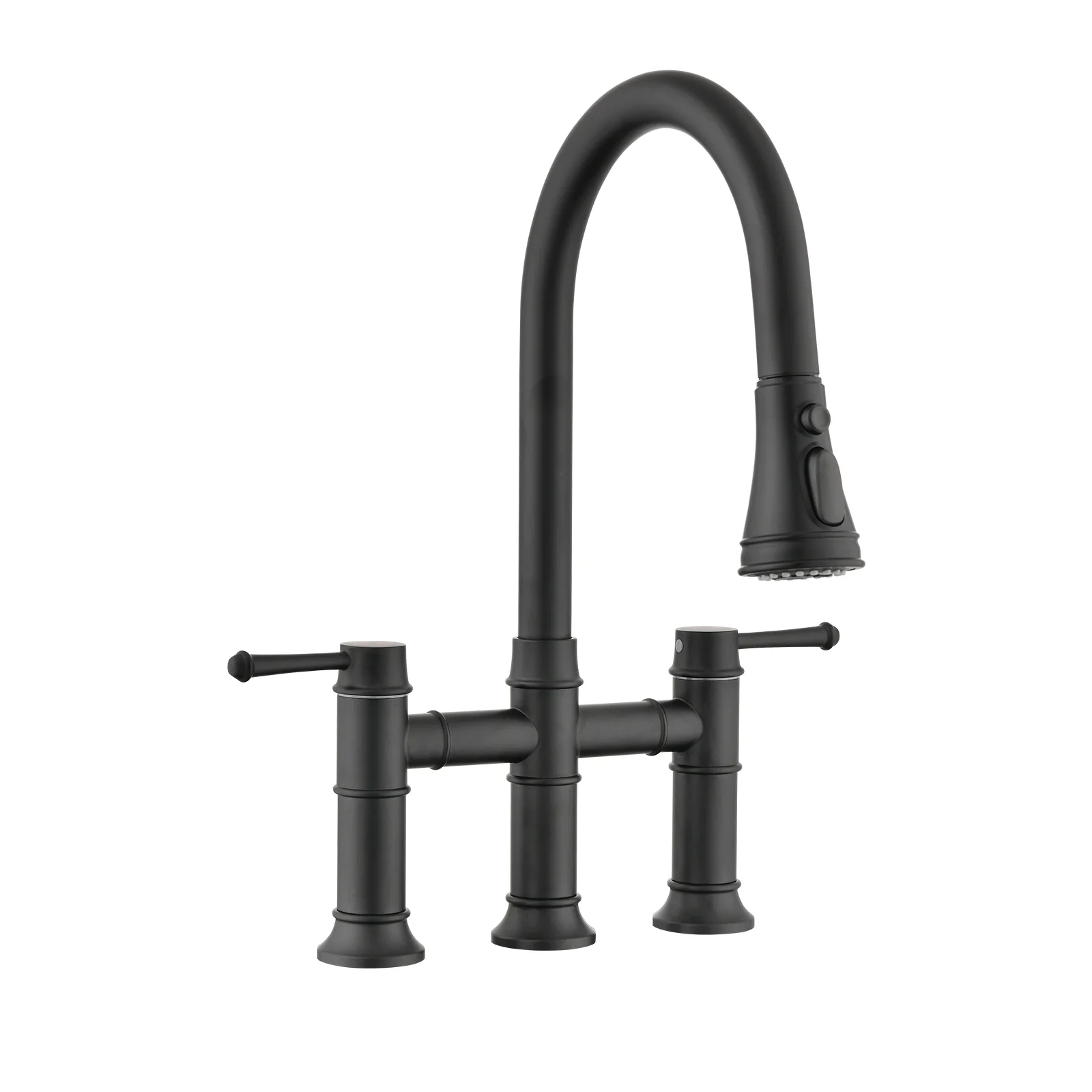 Double Handle Bridge Kitchen Faucet With Pull-Down Spray Head - Curated Treasures Market