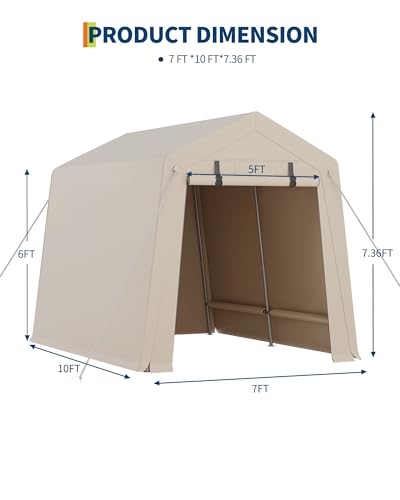 7x10 FT Portable Outdoor Storage Shed with 2 Roll-Up Zipper Doors & Vents, 240G Heavy-Duty Shelter Waterproof PE Tarp