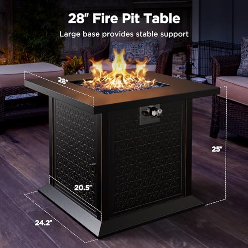 Ciays 42 Inch Gas Fire Pit Table, 60,000 BTU Propane Pits for Outside with Steel Lid and Lava Rock