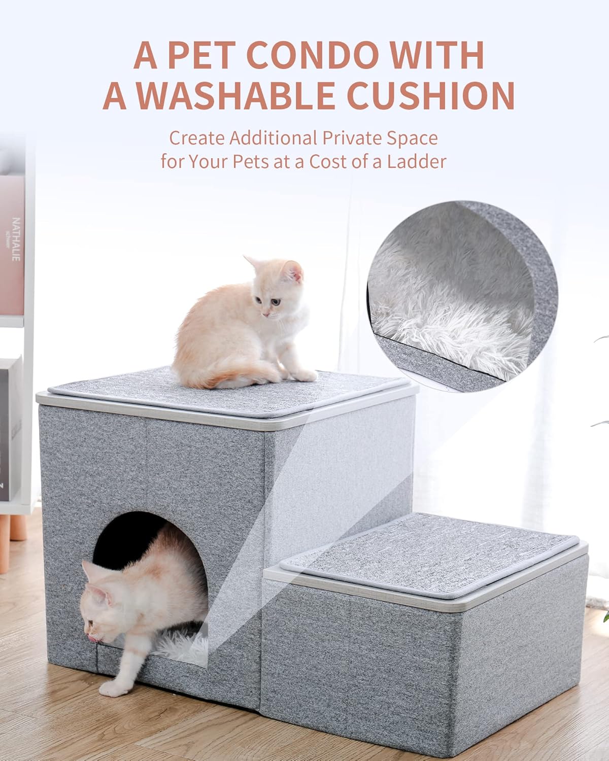 Made4Pets Dog Stairs for High Beds Pet Steps for Cats Get on Bed Couch Stairs Wooden 2 Step Stool for Small Dogs Kitten Ladder for Bed Window Perch