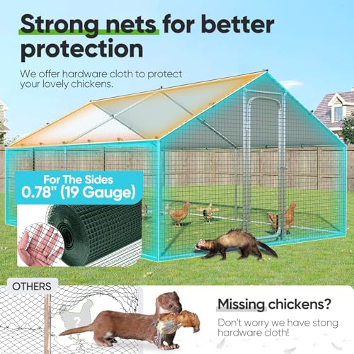 Quictent Large Metal Chicken Coop Run for 10+ Poultry with Galvanized Hardware Cloth and Waterproof Roof Cover
